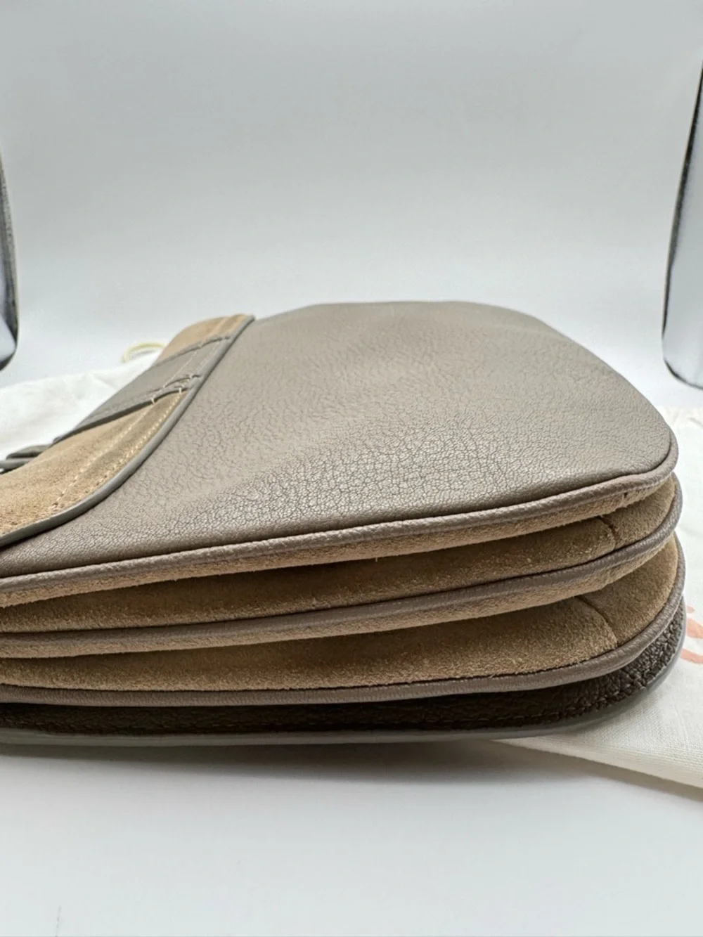 See By Chloé Hana Large Leather Suede Crossbody Bag Motty Grey Gold Hardware